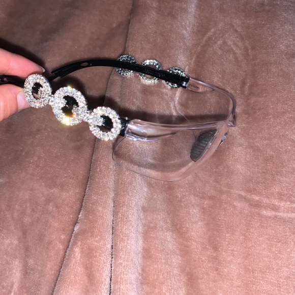 Frozone blue y2k frameless sunglasses glasses with silver rhinestone pattern - Picture 6 of 6